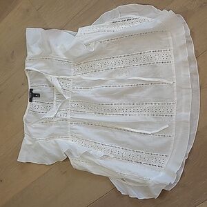 EUC Aqua Blouse Women's sz Large White Flutter Sleeve Lacy Boho Top